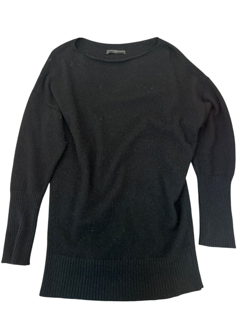 Peruvian Connection Sweater Black Boatneck Womens M 100% Royal Alpaca Ribbed Hem